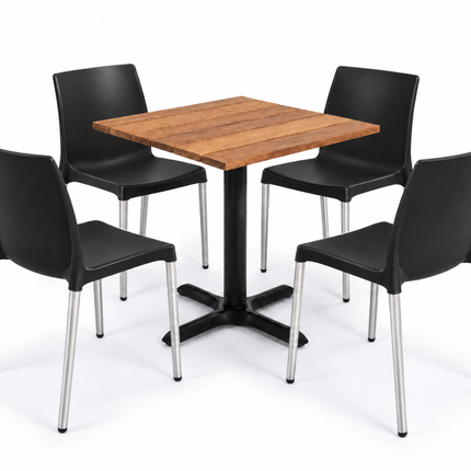 Kit terraza para 4 · Mesa de cumarú 80×80 + 4 sillas Vivanti Negro - Casa Ferro