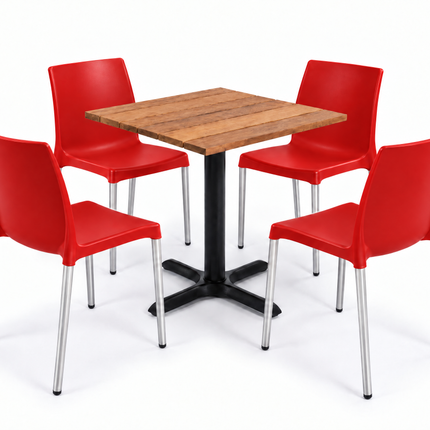Kit terraza para 4 · Mesa de cumarú 80×80 + 4 sillas Vivanti Rojo - Casa Ferro