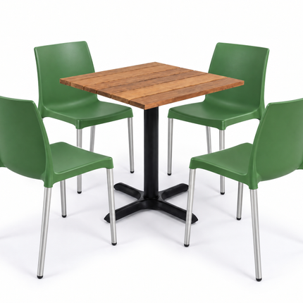 Kit terraza para 4 · Mesa de cumarú 80×80 + 4 sillas Vivanti Verde - Casa Ferro