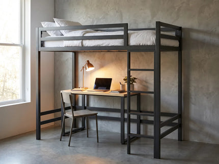 Litera con Escritorio de dos niveles - Estilo Industrial - Acero Negro - Casa Ferro