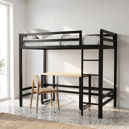 Litera con Escritorio de dos niveles - Estilo Industrial - Acero Negro - Casa Ferro