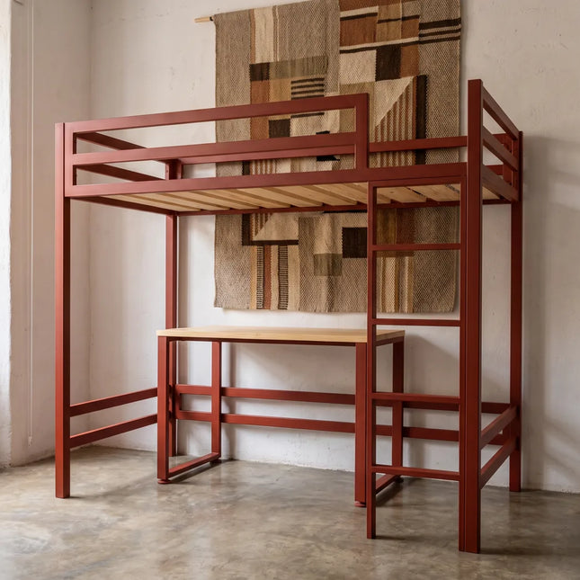 Litera con Escritorio de dos niveles - Estilo Industrial - Acero Negro - Casa Ferro