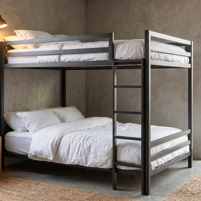 Litera Matrimonial de dos niveles - Estilo Industrial - Acero Negro - Casa Ferro