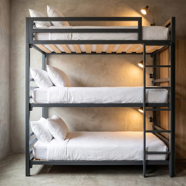 Litera Triple para Niños y Adultos - Estilo Industrial - Acero Negro - Casa Ferro