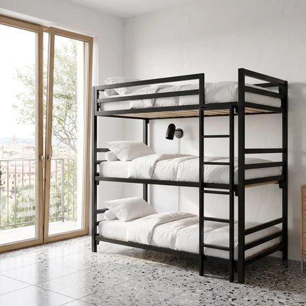 Litera Triple para Niños y Adultos - Estilo Industrial - Acero Negro - Casa Ferro