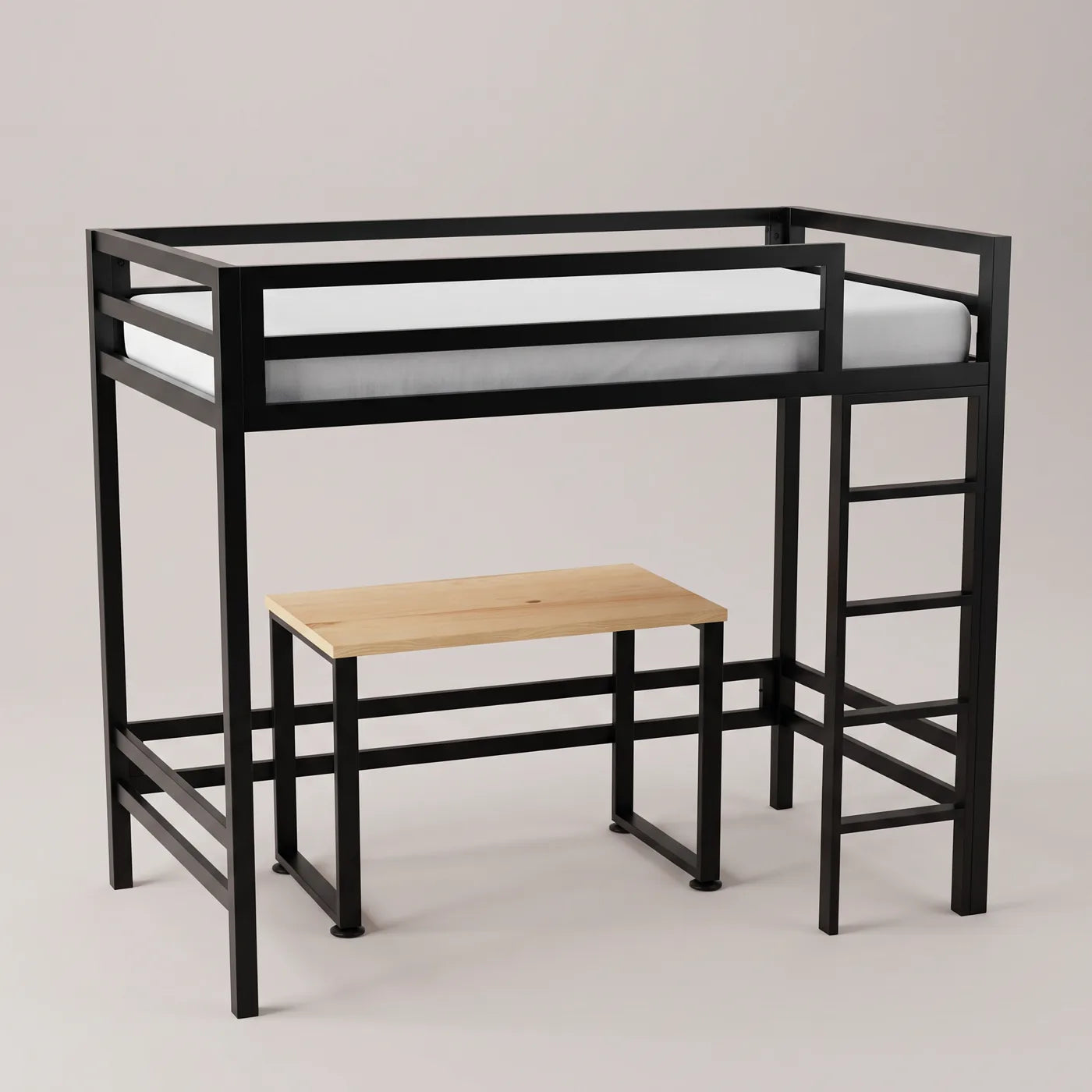 Litera con Escritorio de dos niveles - Estilo Industrial - Acero Negro