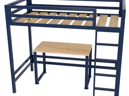 Litera con Escritorio de dos niveles - Estilo Industrial - Acero Negro Azul real - Casa Ferro