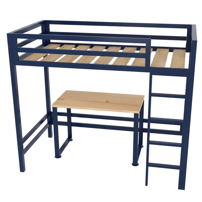 Litera con Escritorio de dos niveles - Estilo Industrial - Acero Negro Azul real - Casa Ferro