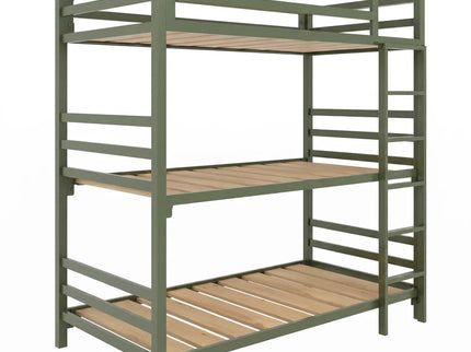 Litera Triple para Niños y Adultos - Estilo Industrial - Acero Negro Oliva - Casa Ferro