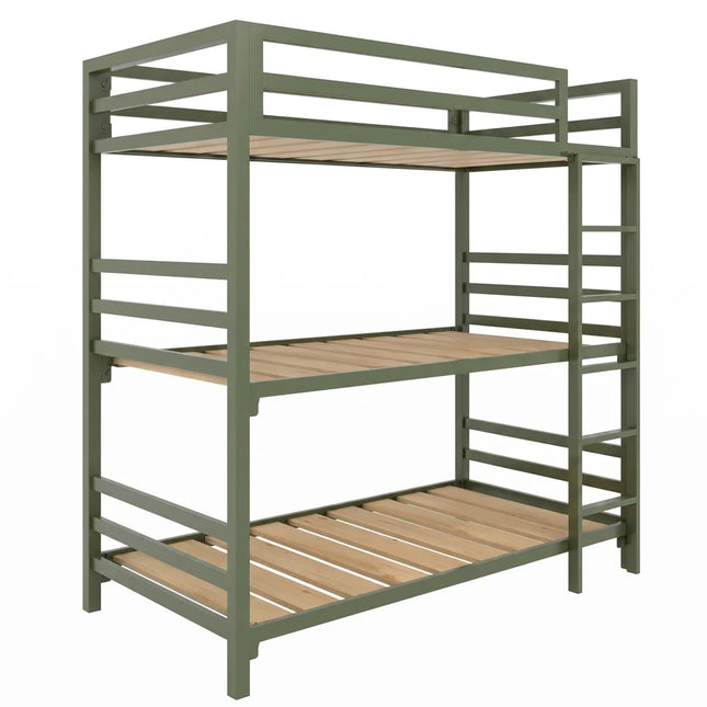 Litera Triple para Niños y Adultos - Estilo Industrial - Acero Negro Oliva - Casa Ferro