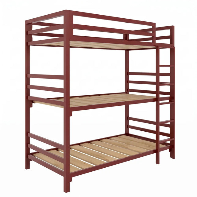 Litera Triple para Niños y Adultos - Estilo Industrial - Acero Negro Rojo óxido - Casa Ferro