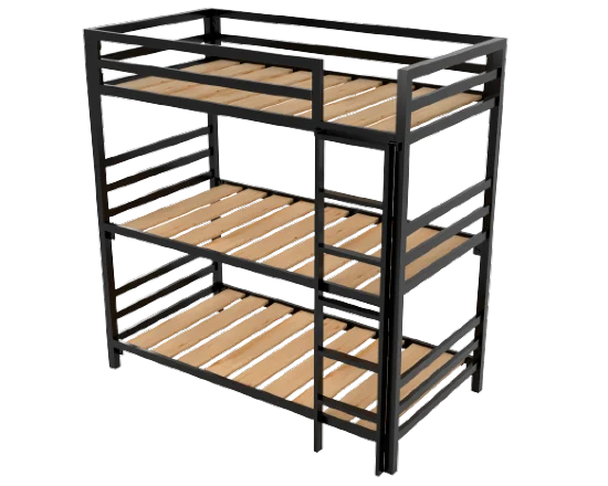 Litera triple de acero — tres camas individuales para adultos y niños