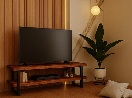Mueble para TV Escandinavo de Madera para Televisión o Pantalla Hasta 55" (1.20m)- Parota natural - Casa Ferro