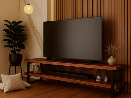 Mueble para TV Escandinavo de Madera para Televisión o Pantalla De 65" a 85" (2.00m)- Parota natural - Casa Ferro