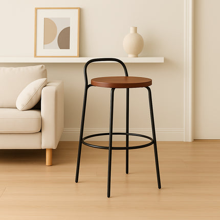 Banco Redondo con Respaldo de Acero y Madera