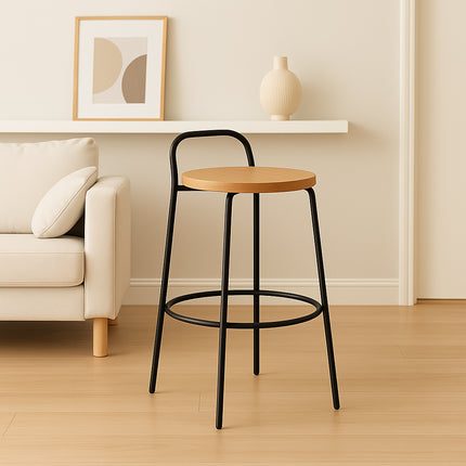 Banco Redondo con Respaldo de Acero y Madera