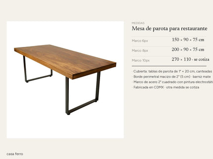 Mesa de Parota Maciza para Restaurante · 3 medidas · Premium - Casa Ferro