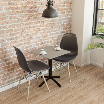 Mesa para Cafeteria o Restaurante para 2 Personas con 2 sillas Nogal Abismo + 2 sillas negras - Casa Ferro