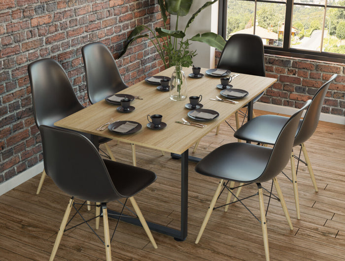Comedor Moderno de 6 Sillas Hickory + 6 sillas negras - Casa Ferro