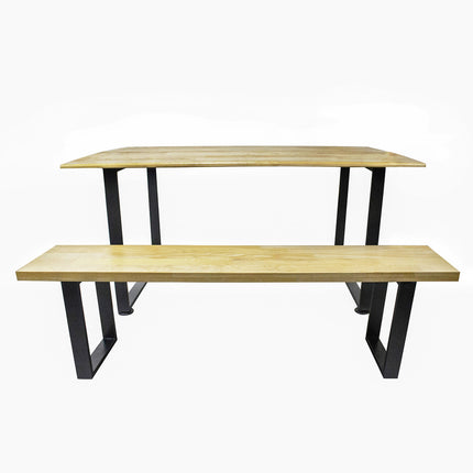 Juego de Mesa de Madera Pino Natural interior con bancas - Madera y Acero