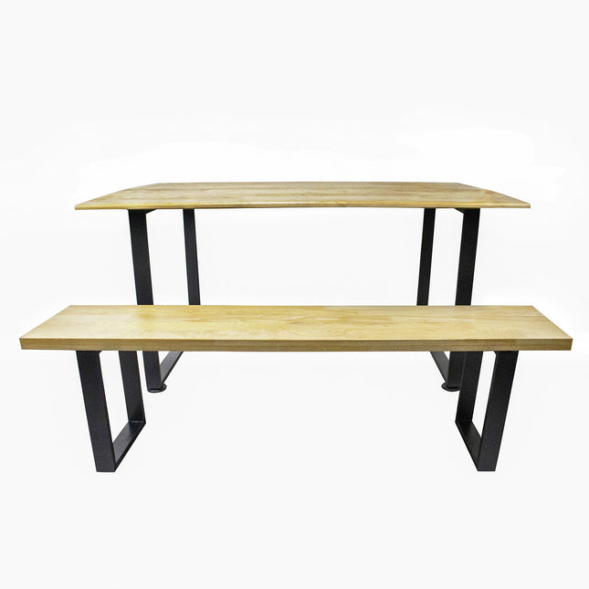 Juego de Mesa de Madera Pino Natural interior con bancas - Madera y Acero