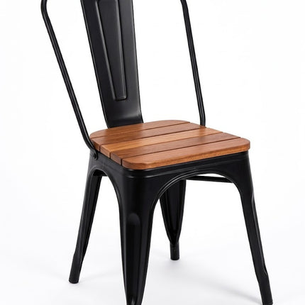 Silla Tolix Industrial Negra con Asiento de Cumarú - Casa Ferro