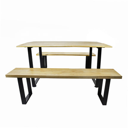 Juego de Mesa de Madera Pino Natural interior con bancas - Madera y Acero